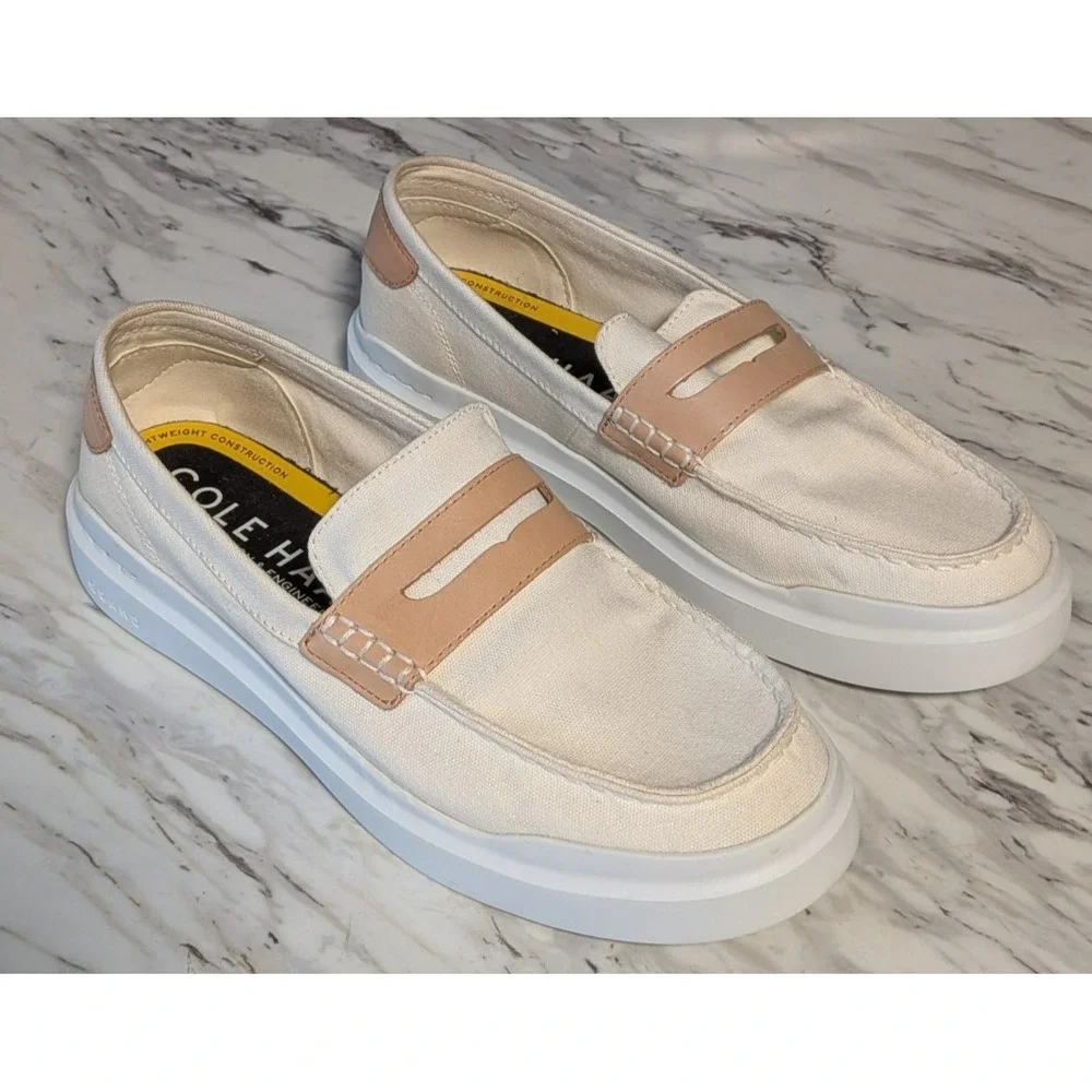 Cole Haan Women's Beige Canvas GrandPro Rally Penny‎ Loafer W25370 Size 10.5B